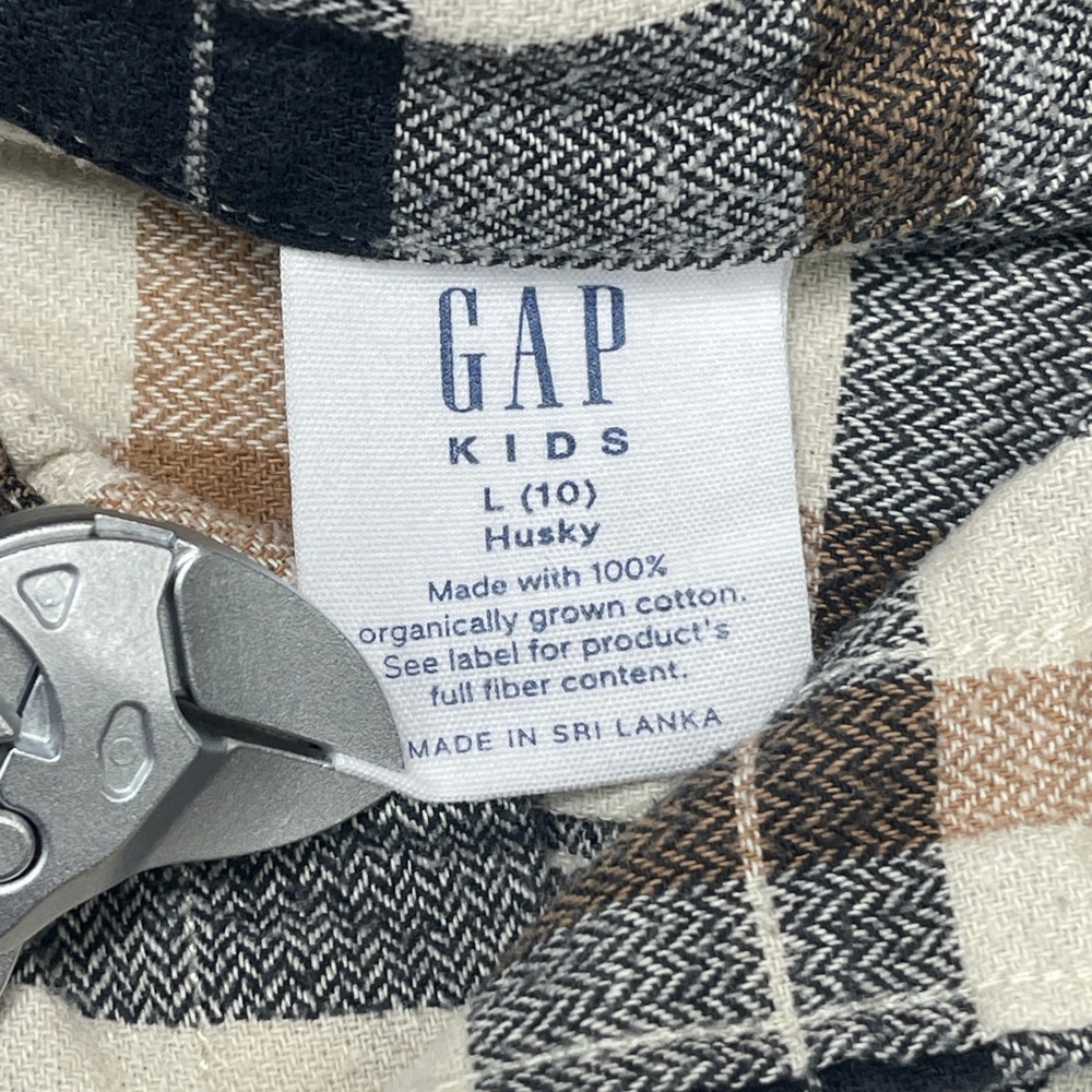 Gap Kids Flannel Shirt Boys L 10 Husky Plaid Blue Tan Button-down EUC Bundle Two - Picture 9 of 9